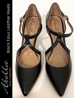 Abella Black Faux Leather Heels Size 7